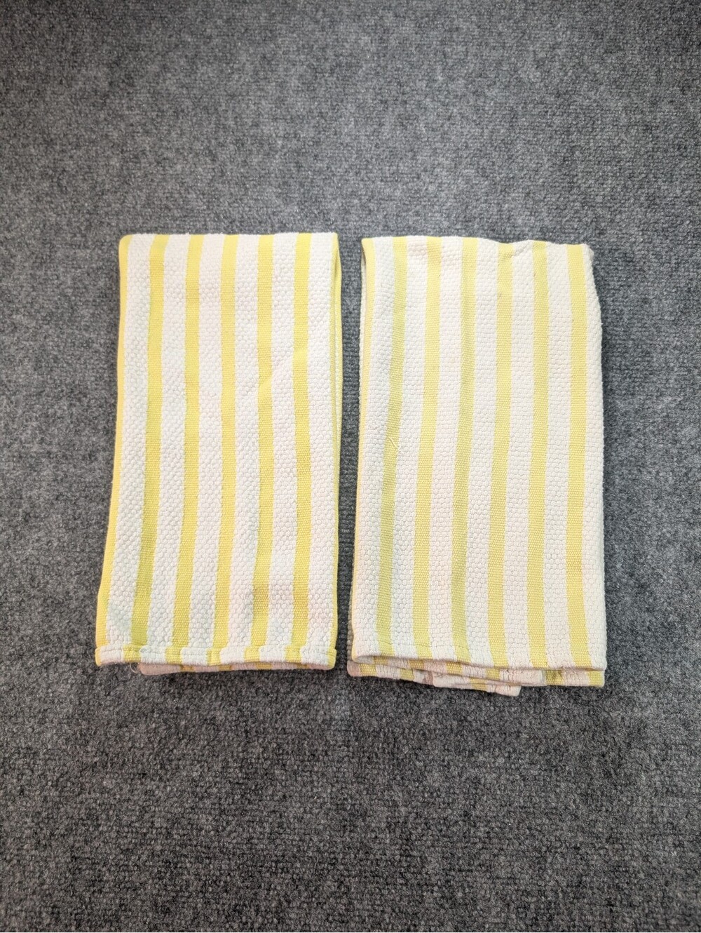 Vintage William Sonoma Set of Two Yellow and White Striped Kitchen Towels